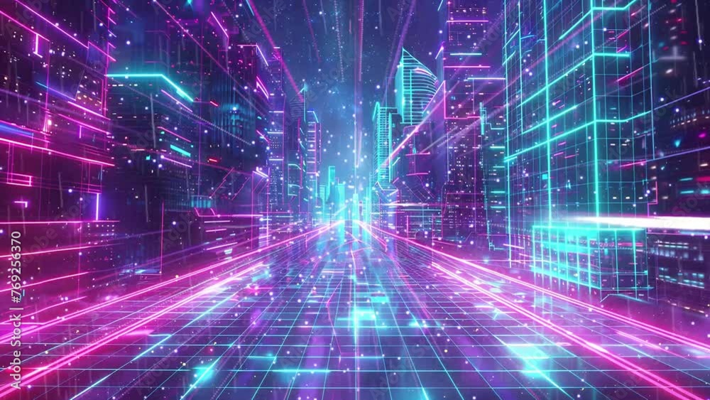  fantasy sci-fi virtual reality retro futuristic cyber. seamless looping overlay 4k virtual video animation background