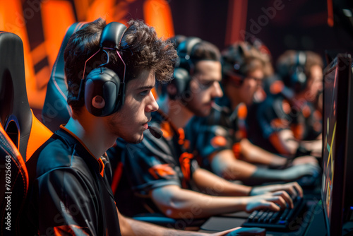 Brazilian pro gamers playing online e-games in online tournament.