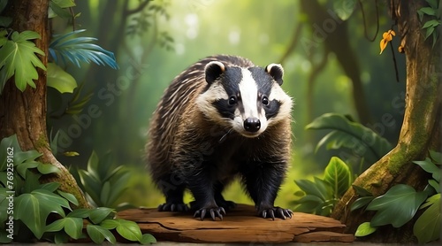 A badger in jungle forest background from Generative AI