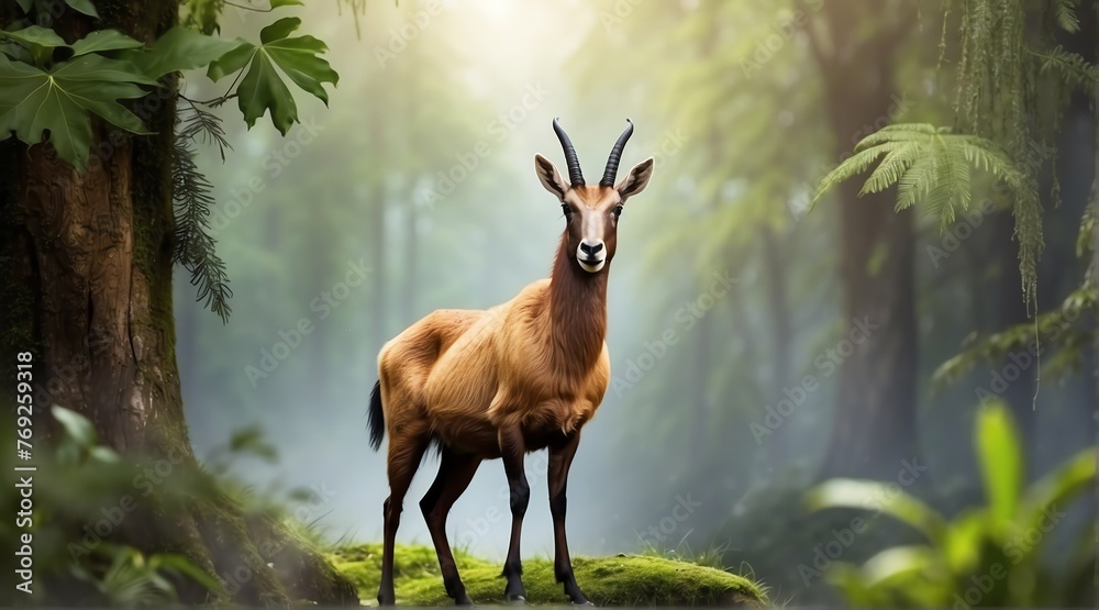 A Chamois in jungle forest background from Generative AI A Chamois in jungle forest background from Generative AI