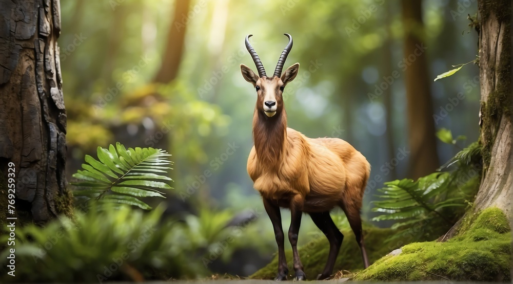 A Chamois in jungle forest background from Generative AI A Chamois in jungle forest background from Generative AI