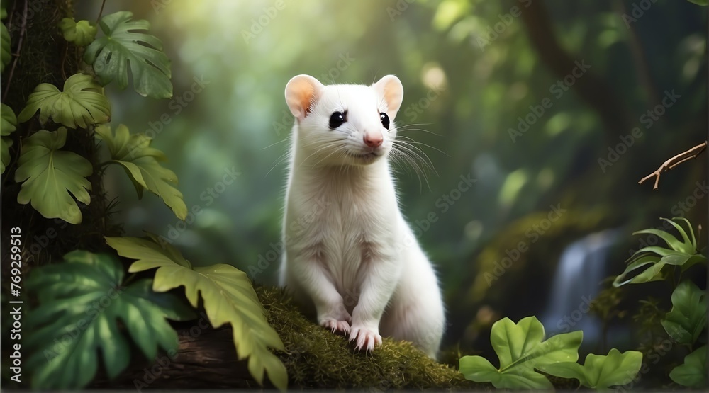 A Ermine in jungle forest background from Generative AI A Ermine in jungle forest background from Generative AI