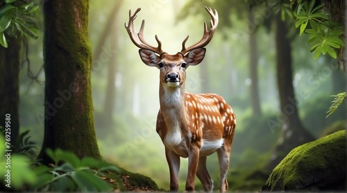 A Fallow deer in jungle forest background from Generative AI