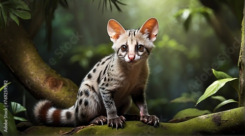 A Genet in jungle forest background from Generative AI photo