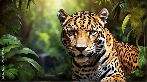 A Jaguar in jungle forest background from Generative AI