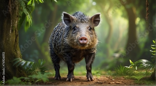A peccary in jungle forest background from Generative AI