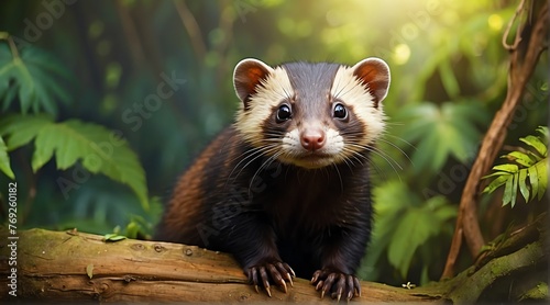 A Polecat in jungle forest background from Generative AI © Arceli
