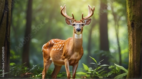 A White tailed deer in jungle forest background from Generative AI