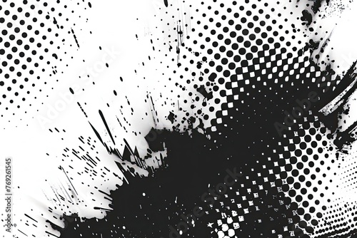 Halftone background. Grunge halftone pop art texture. White and black abstract wallpaper. Geometric retro vector backdrop photo