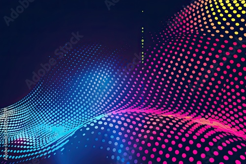 Vector background with color abstract wave dots. Modern science banner halftone effect