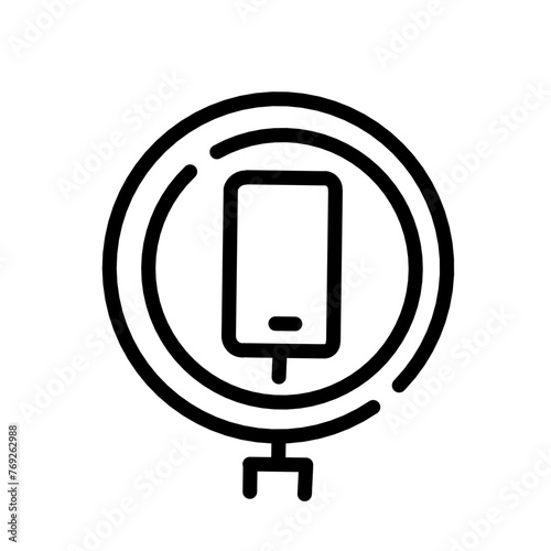 Simple Set of Mobile Accessories Related Vector Line Icons. Contains Icons such as Wireless Charger, Tripod, Studio Ring Light,power bank,selfie stick.