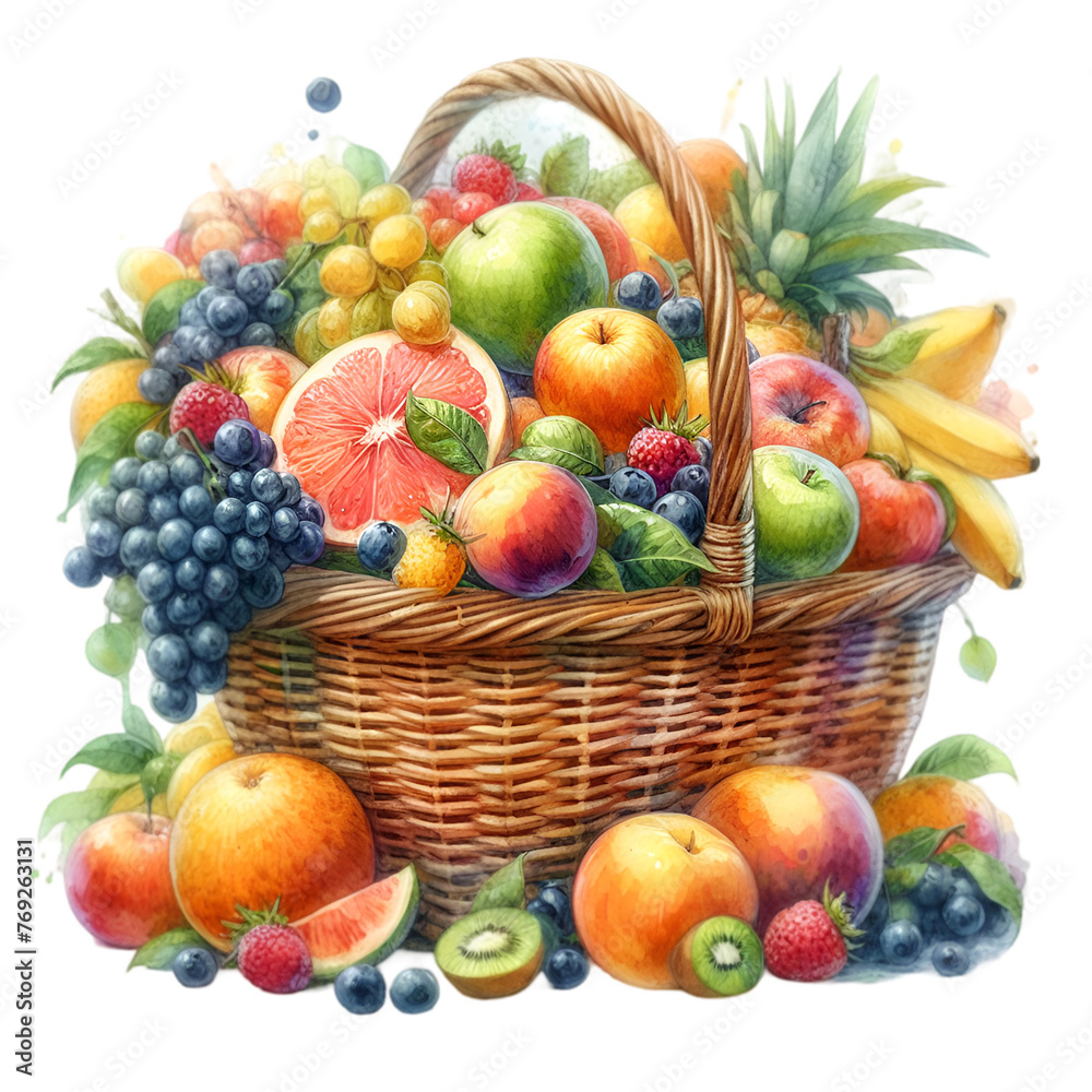 A basket overflowing with fresh fruits. A basket overflowing with fresh fruits.