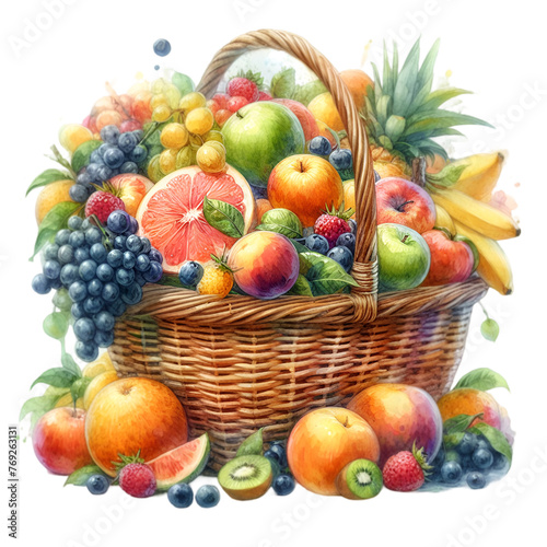 A basket overflowing with fresh fruits.