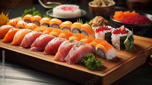 sushi nigiri in a bird's eye view