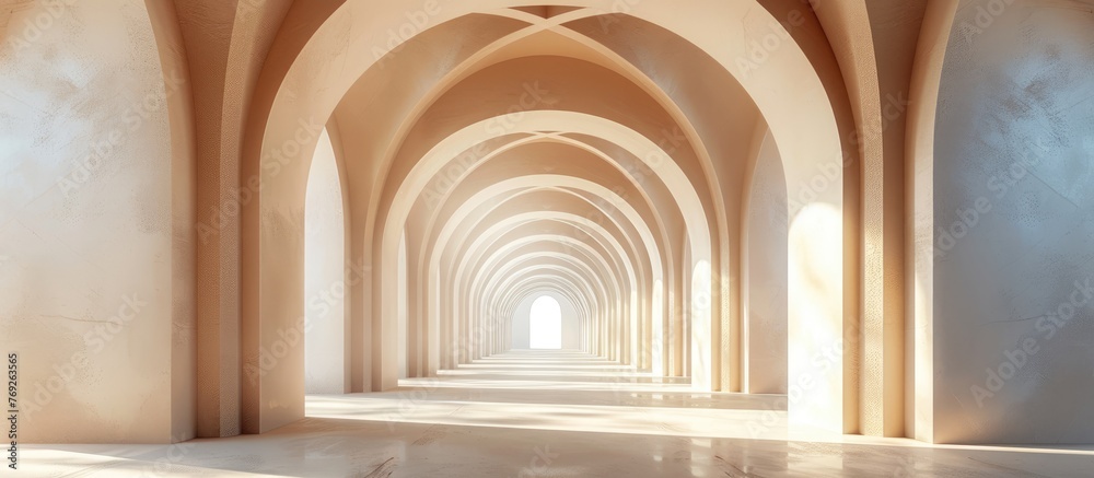 Abstract architectural interior with arched background.