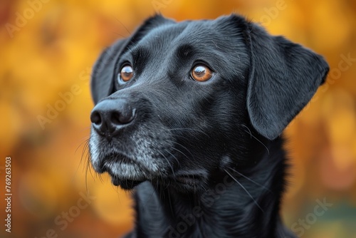 Wallpaper Mural Close up portrait of a black Labrador dog with sharp focus on its eyes against a blurred autumnal backdrop Torontodigital.ca
