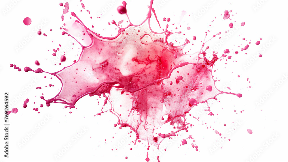 pink color ink exploding and splashes on isolated white