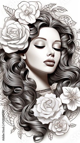 Monochrome Floral Woman Illustration


