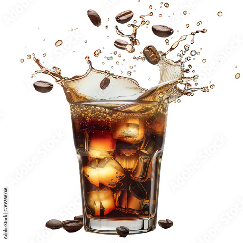 side view of espresso splash transparent isolated on white PNG