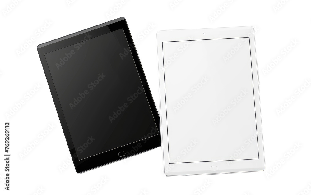 Tablet with Contemporary Black-and-White Touchscreen isolated on transparent Background Tablet with Contemporary Black-and-White Touchscreen isolated on transparent Background