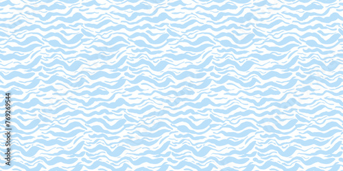 Tender grunge seamless pattern with ink hand drawn blue wavy sea brush strokes. Artistic light marine wave lines print for textile, wrapping paper, texture surface, wallpaper