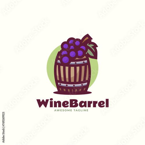 Vector Logo Illustration Wine Barrel Simple Mascot Style.