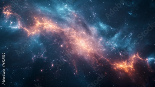 Black dark turquoise blue white night sky. Cloud star constellation galaxy nebula universe space dream fly sleep. Light moon glow twinkle. Fantasy, fantastic, epic. Wallpaper concept © IC Production