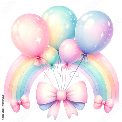 Whimsical Rainbow Unicorn Clipart Collection, A colorful collection of illustrated rainbow unicorns in various poses with party accessories, perfect for birthday themes and children's decor, 
