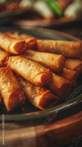 Spring Rolls wrapped in golden light photo