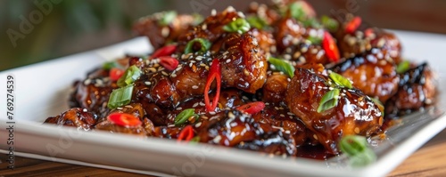 Tender Szechuan Pork close-up on succulence