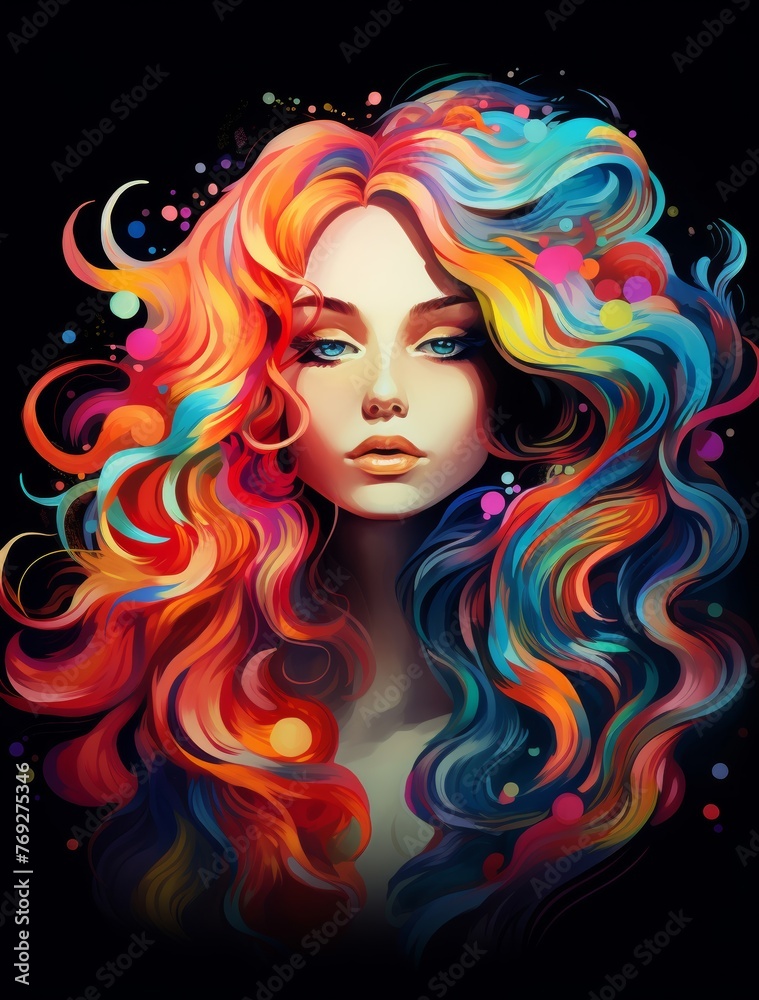 Obraz premium Abstract modern art collage of woman portrait made of colorful paper. Paper cut woman profile. Beauty, fine art, fashion concept. Generative AI.