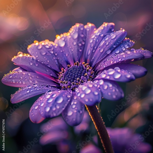 Dew Kissed Purple Twilight Blooms. Generative AI.