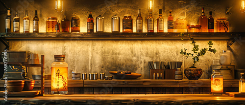 Vintage Bar Interior with Wooden Design and Soft Lighting, Elegant Space for Nighttime Relaxation