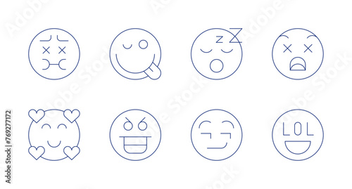 Expressionism icons. Editable stroke. Containing gagging, tongueout, inlove, angry, sleep, smart, nervous, lol.