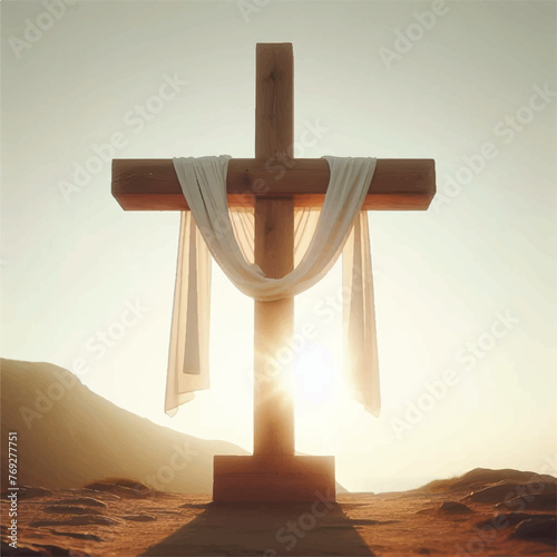 wooden cross with white cloth