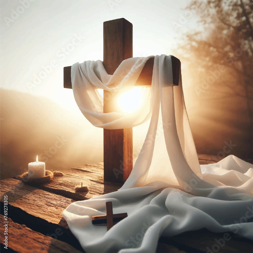 wooden cross with white cloth