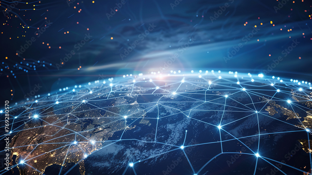 Digital world globe, concept of global network and connectivity on Earth, high speed data transfer and cyber technology, information exchange and international telecommunication. Business map Digital world globe, concept of global network and connectivity on Earth, high speed data transfer and cyber technology, information exchange and international telecommunication. Business map