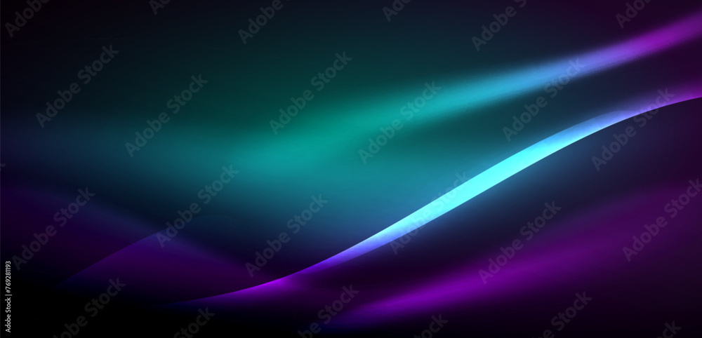 Dynamic waves in ethereal glow of neon lights. Concept merges fluidity of motion with vibrant allure of neon, crafting entrancing backdrop that embodies both vitality and futuristic sophistication