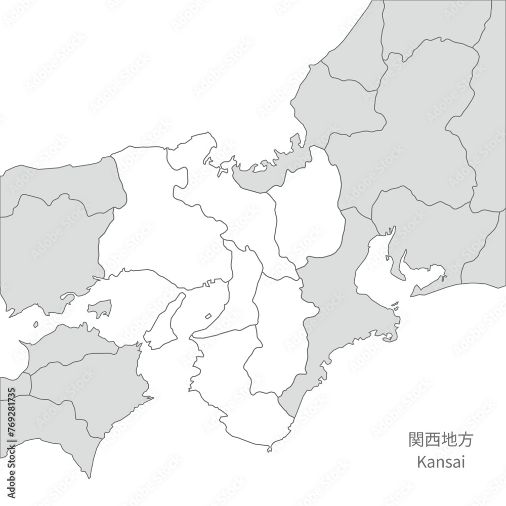 関西地方、関西地方と周辺のスタイリッシュな地図