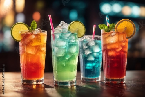 cold drinks with various colors and flavors at the restaurant