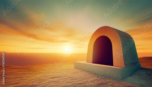 empty tomb at sunrise easter concept created with technology