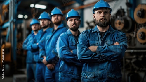 A Portrait of a mechanical production team full of quality skills in maintenance and training of industrial workers.