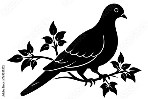 a dove bird on a tree silhouette vector illustration © Jutish