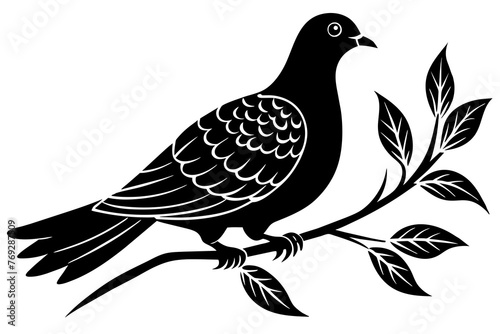 a dove bird on a tree silhouette vector illustration © Jutish