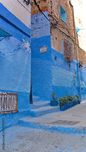 Blue wall in the medina in Chefchaouen, Morocco © Angela