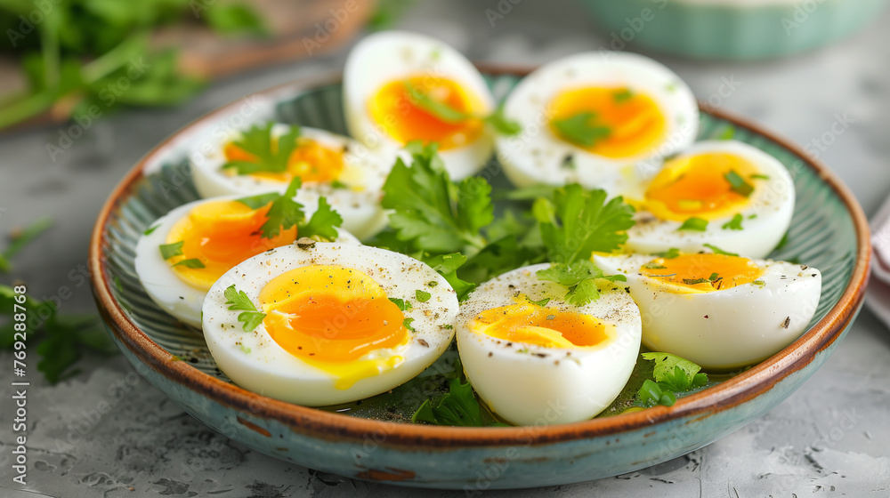 Chopped boiled eggs on a plate, healthy diet for healthy lifestyle Chopped boiled eggs on a plate, healthy diet for healthy lifestyle