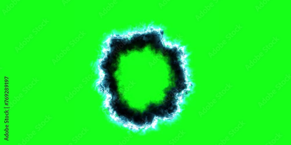 enchanting portal of swirling clouds and mystical smoke on green screen, gateway opening to another realm with vibrant blue energy emission, high-definition 4k animation