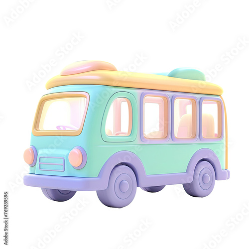 Bus, Clay Render, Pastel Color