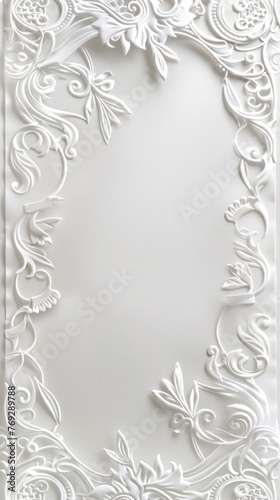 Chic wedding rectangle frame, silver filigree on white, blending sophistication with romance