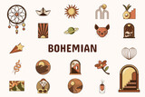 Bohemian Lineal Color Vector Illustration Icon Sticker Set Design Materials